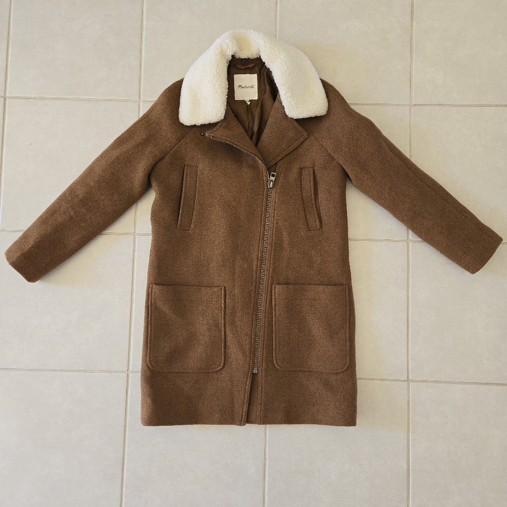 MADEWELL Eldridge XXS Insuluxe Wool Blend Zip Up Trench Coat Camel Brown
